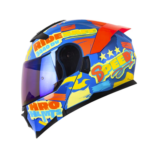 CASCO ABATIBLE HRO 3440 DV REKORT AZUL OSCURO NARANJA VISOR COLOR