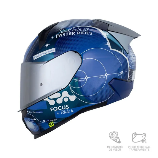 CASCO INTEGRAL SHAFT 560 EVO CONNECTION CAMALE AZUL OSCURO VISOR COLOR