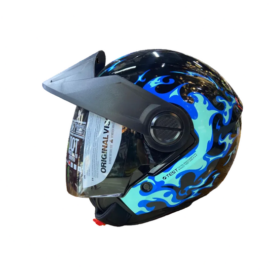 CASCO ABIERTO ICH 102 IGNITION NEGRO BRILLANTE TURQ.VISOR HUMO