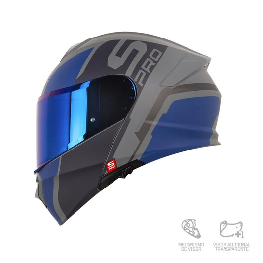 CASCO ABATIBLE SHAFT PRO 4000DV EVO WONDER GRIS OSCURO AZUL VISOR COLOR