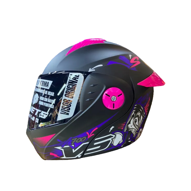 CASCO ABATIBLE VS 700 NEGRO MATE PISTON RIDER FUCSIA