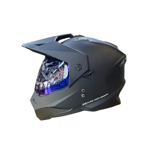 CASCO MULTIPROPOSITO X_ONE X-MX328 DV SOLID NEGRO MATE PLATEADO VISOR COLOR