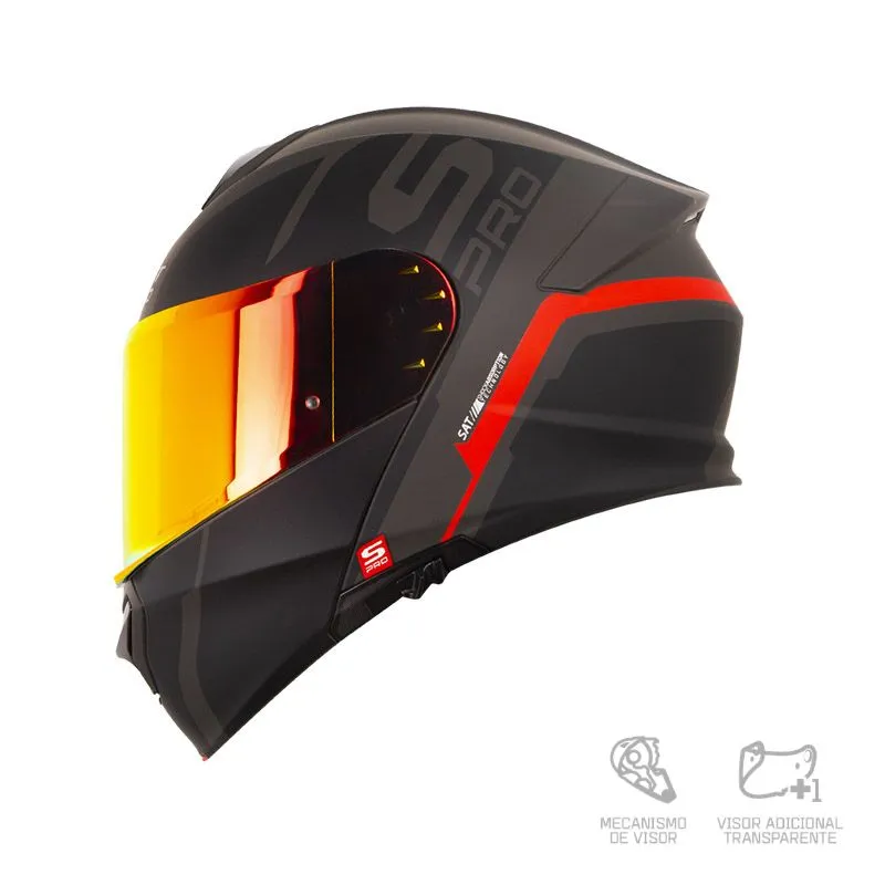 CASCO ABATIBLE SHAFT PRO 4000DV EVO WONDER GRIS OSCURO NEGRO ROJO VISOR COLOR