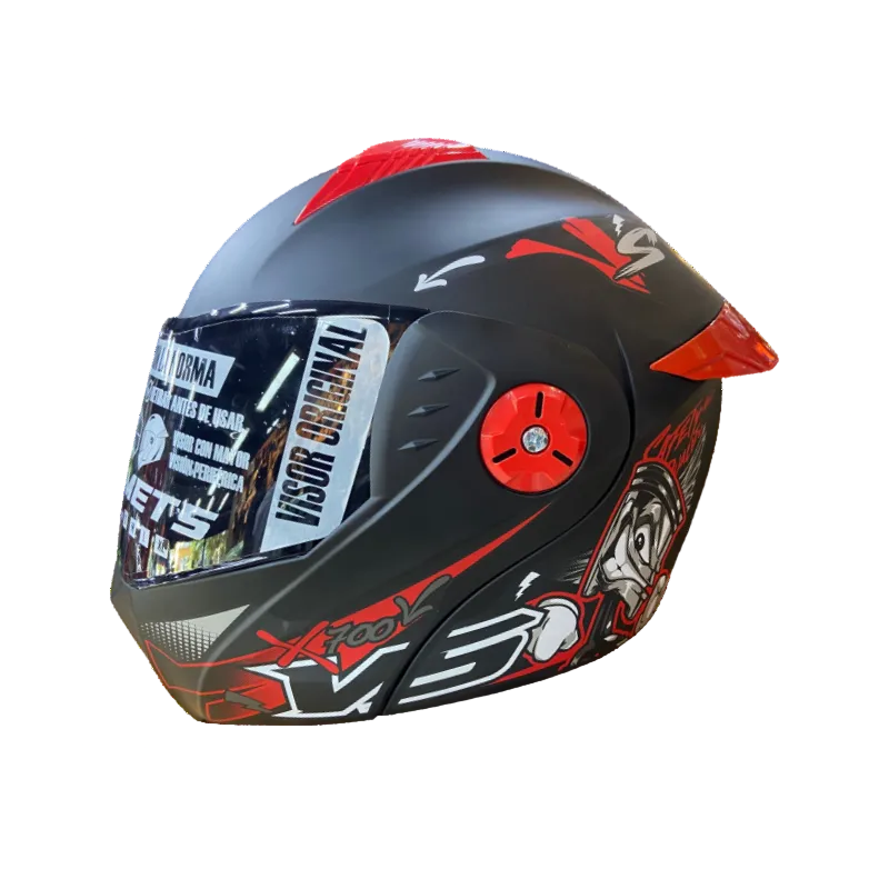 CASCO ABATIBLE VS 700 NEGRO MATE PISTON RIDER ROJO