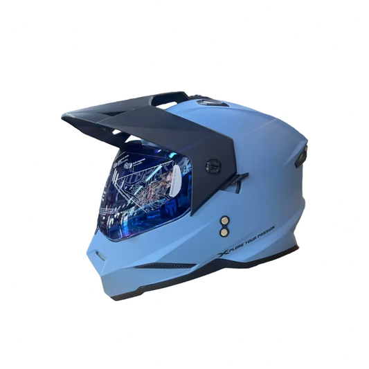 CASCO MULTIPROPOSITO X_ONE X-MX328 DV SOLID AZUL CLARO NEGRO VISOR COLOR
