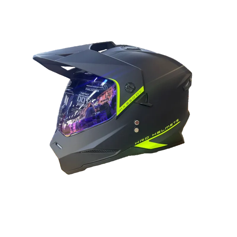 CASCO MULTIPROPOSITO HRO MX330 DV SOLID NEGRO MATE AMARILLO VISOR COLOR