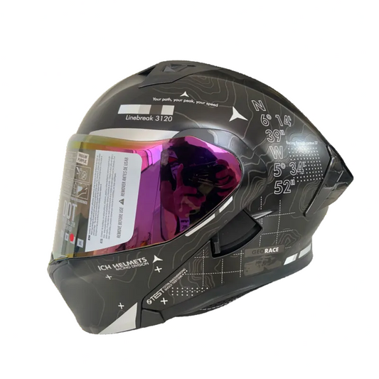 CASCO ABATIBLE ICH 3120 TOPORIDER NEGRO GRIS VISOR MORADO