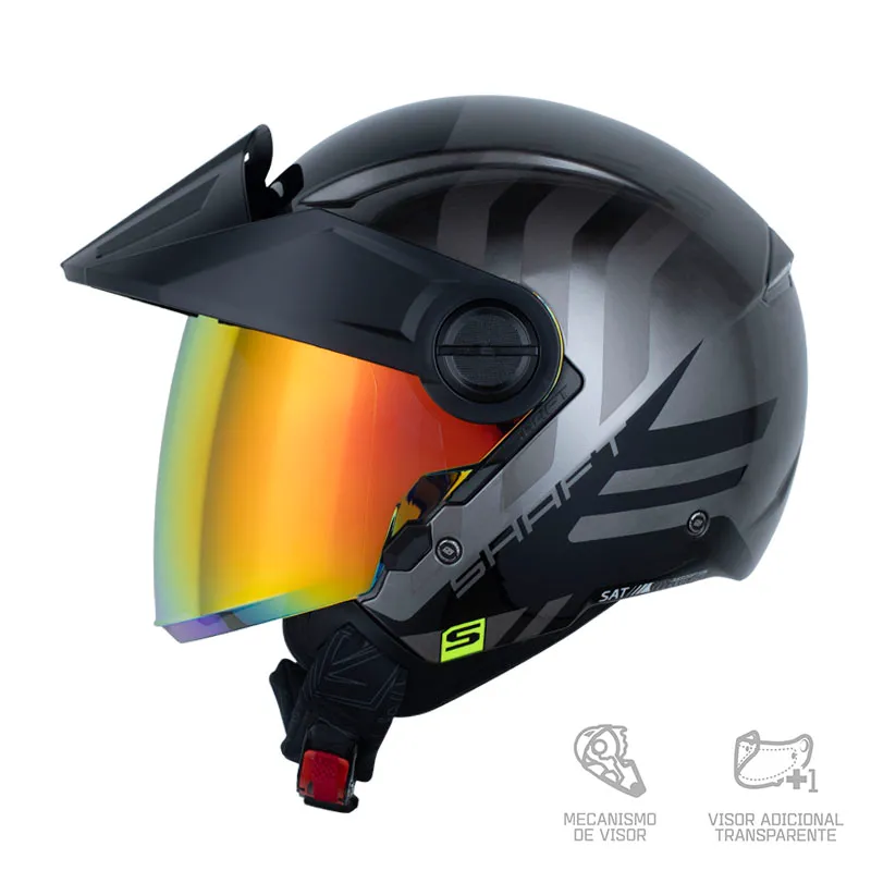 CASCO ABIERTO SHAFT 212 FLYGOD GRIS METALIZADO VISOR RETRO