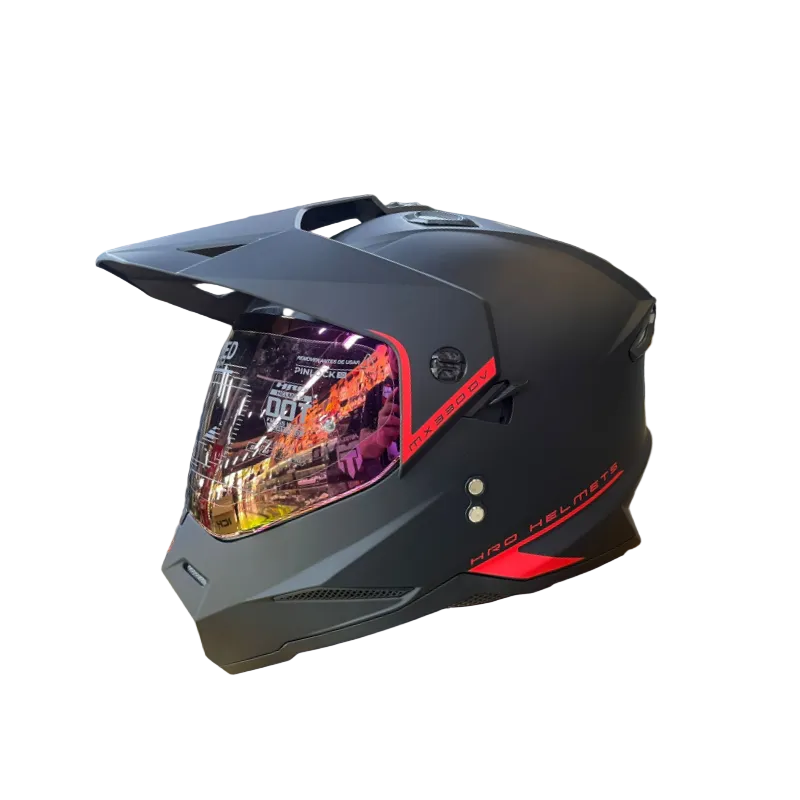 CASCO MULTIPROPOSITO HRO MX330 DV SOLID NEGRO MATE ROJO VISOR COLOR