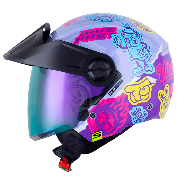 CASCO ABIERTO SHAFT 212 PASTE MORADO CLARO FUCSIA VISOR RETRO