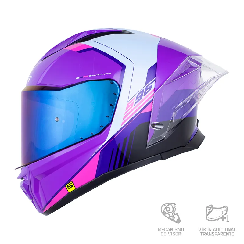 CASCO INTEGRAL SHAFT 596 SP THUKO MORADO AZUL CLARO VISOR COLOR