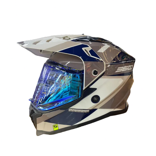 CASCO MULTIPROPOSITO SHAFT MX360 MISHO AZUL OSCURO GRIS CLARO VISOR COLOR