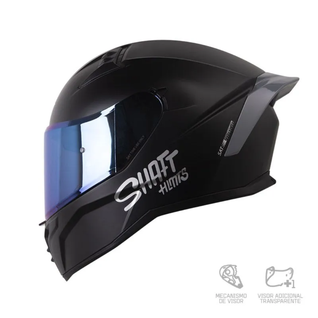 CASCO INTEGRAL SHAFT 504 DV SOLID.NEGRO PLATEADO.VISOR AZUL
