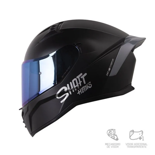CASCO INTEGRAL SHAFT 504 DV SOLID.NEGRO PLATEADO.VISOR AZUL