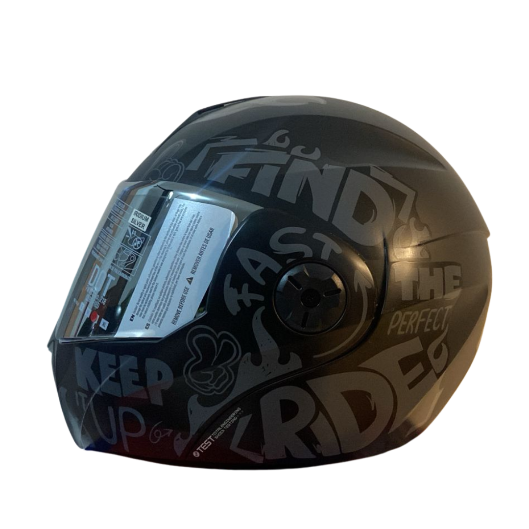 CASCO ABATIBLE ICH 3110 READY GO NEGRO MATE GRIS VISOR PLATEADO