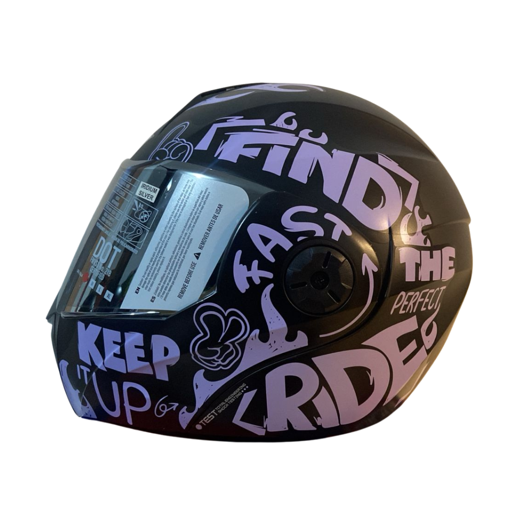 CASCO ABATIBLE ICH 3110 READY GO NEGRO MATE MORADO VISOR PLATEADO