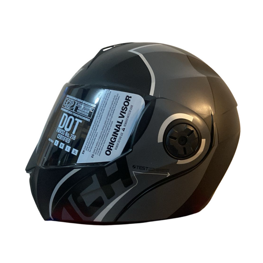 CASCO ABATIBLE ICH 3110 SOUL NEGRO MATE PLATEADO VISOR HUMO