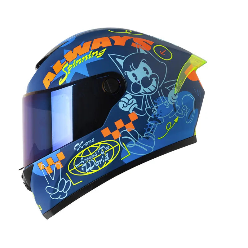CASCO INTEGRAL X_ONE X-500GT EVO MAT KAT AZUL OSCURO NARANJA NEON VISOR COLOR