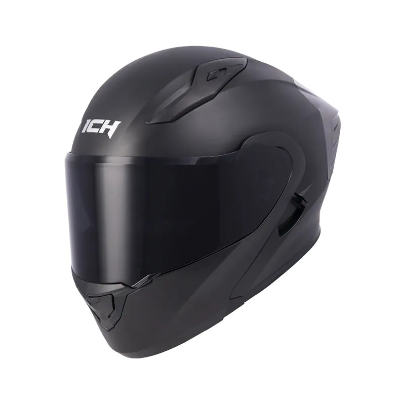 CASCO ABATIBLE ICH 3130 SOLID NEGRO MATE PLANO VISOR HUMO