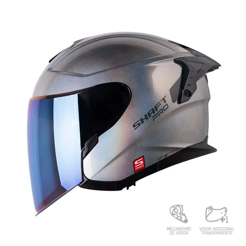 CASCO ABIERTO SHAFT PRO 240 DV  SOLID CAMALE PLATEADO VISOR COLOR