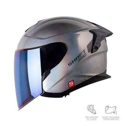 CASCO ABIERTO SHAFT PRO 240 DV  SOLID CAMALE PLATEADO VISOR COLOR