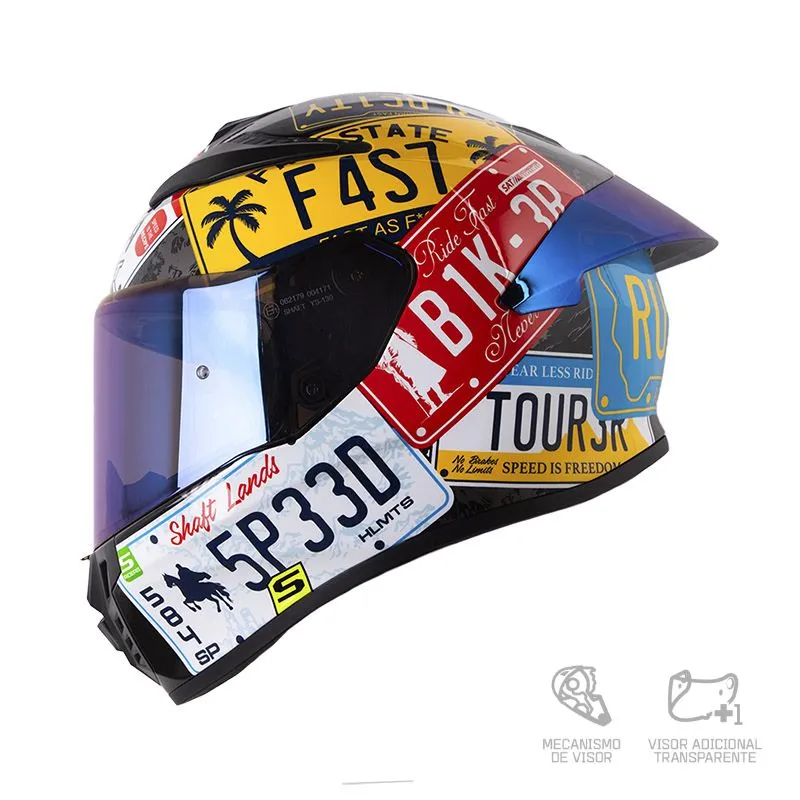 CASCO INTEGRAL SHAFT 584 SP STATE AZUL OSCURO NARANJA VISOR COLOR