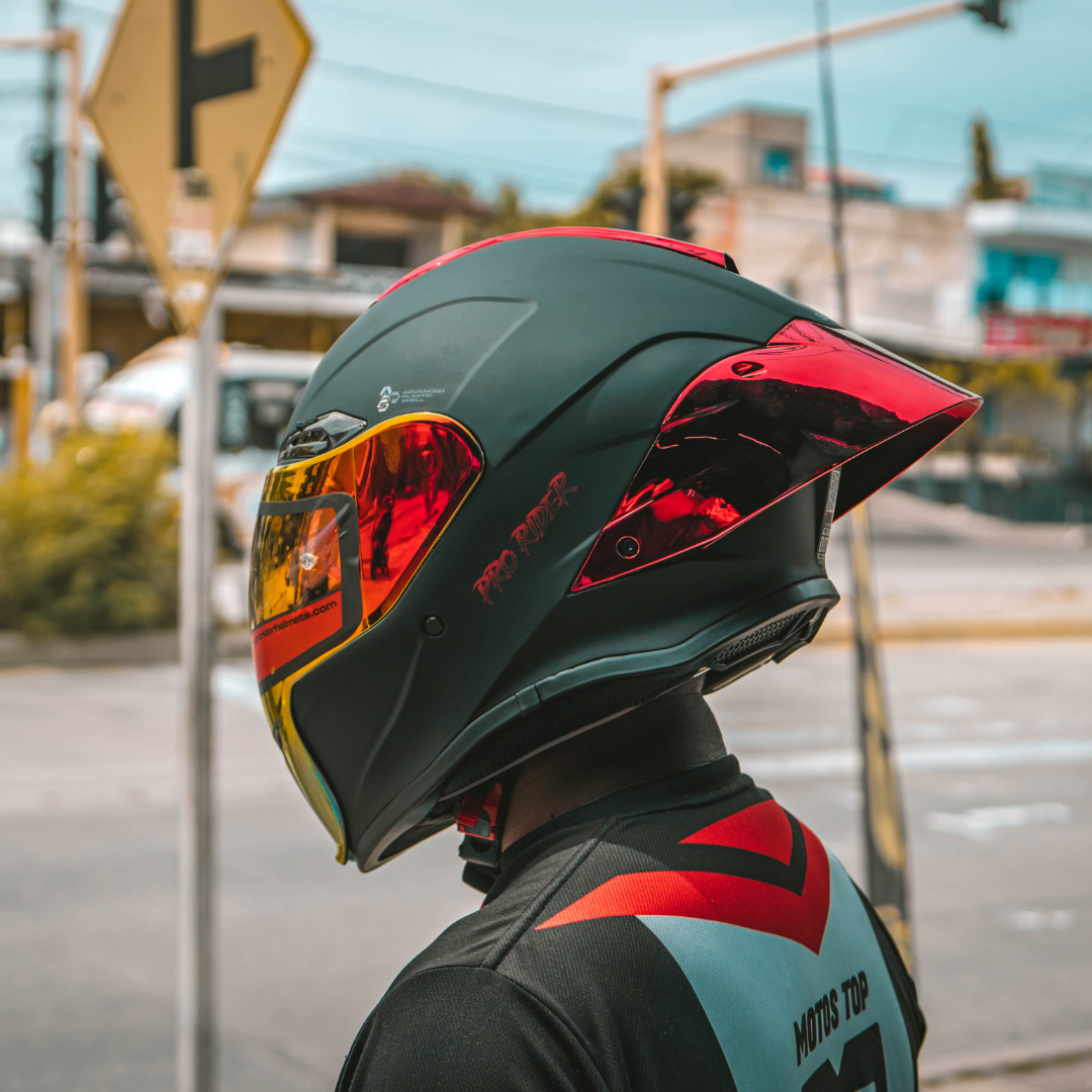 CASCO INTEGRAL PRO RIDER 711 NEGRO MATE ROJO VISOR ROJO