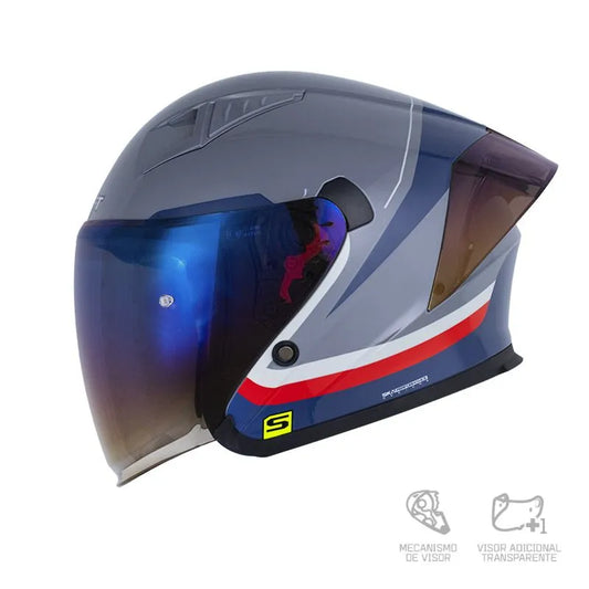 CASCO ABIERTO SHAFT 226 GT CREST GRIS OSCURO AZUL VISOR COLOR