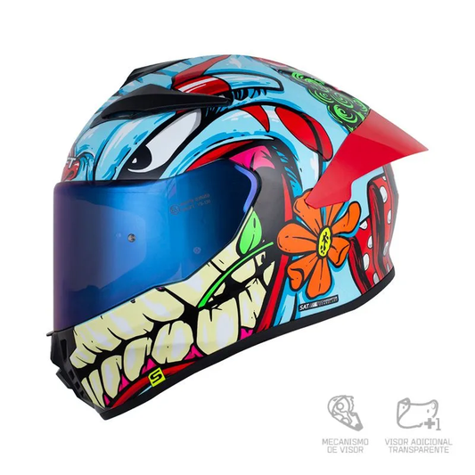 CASCO INTEGRAL SHAFT 584 SP THE CLOWN AZUL CLARO ROJO VISOR COLOR