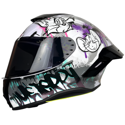 CASCO INTEGRAL WARNER TOM & JERRY 2.0 NEGRO BRILLANTE BLANCO VISOR HUMO