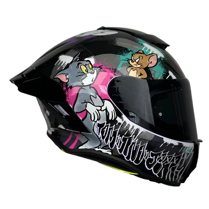 CASCO INTEGRAL WARNER TOM & JERRY 2.0 NEGRO BRILLANTE BLANCO VISOR HUMO