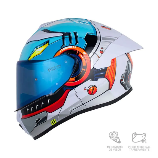 CASCO INTEGRAL SHAFT 584 SP SHARKY GRIS CLARO NARANJA VISOR COLOR