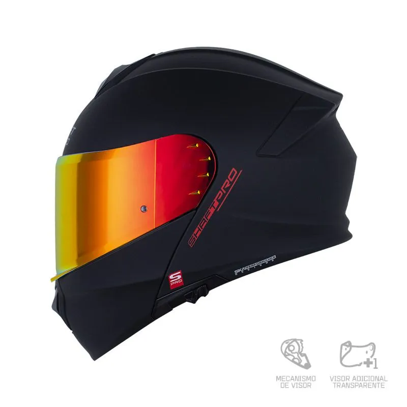 CASCO ABATIBLE SHAFT_PRO 4000DV E SOLID NEGRO ROJO VISOR RETRO