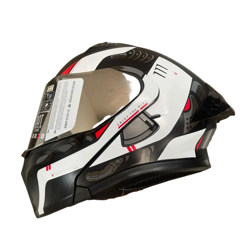CASCO ABATIBLE ICH 3120 WANG NEGRO MATE BLANCO/ROJO VISOR PLATEADO