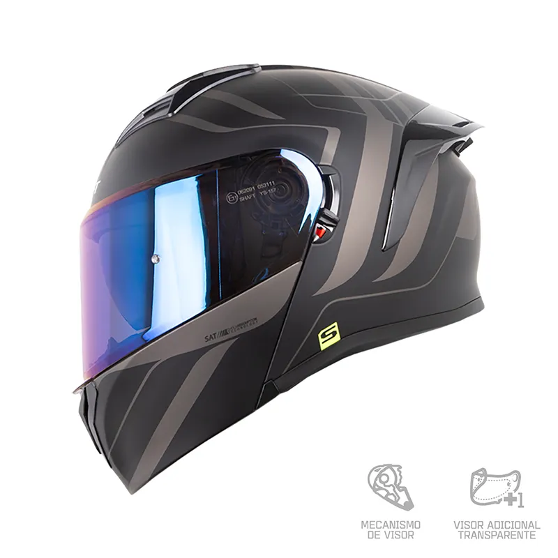CASCO ABATIBLE SHAFT 3820 SP MENTOX NEGRO / GRIS OSCURO VISOR COLOR