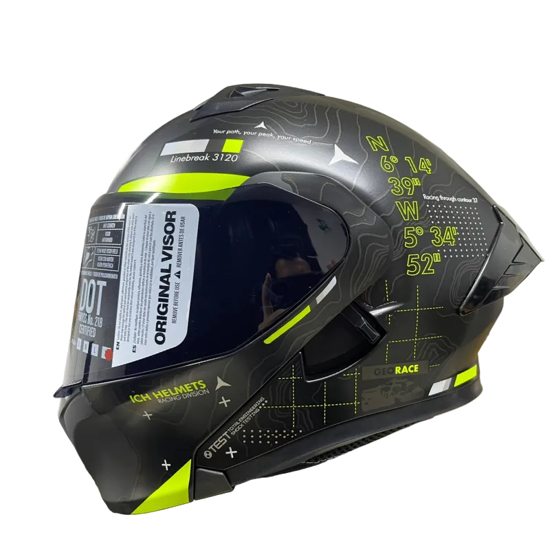 CASCO ABATIBLE ICH 3120 TOPORIDER NEGRO MATE AMARILLO / GRIS CLARO VISOR HUMO