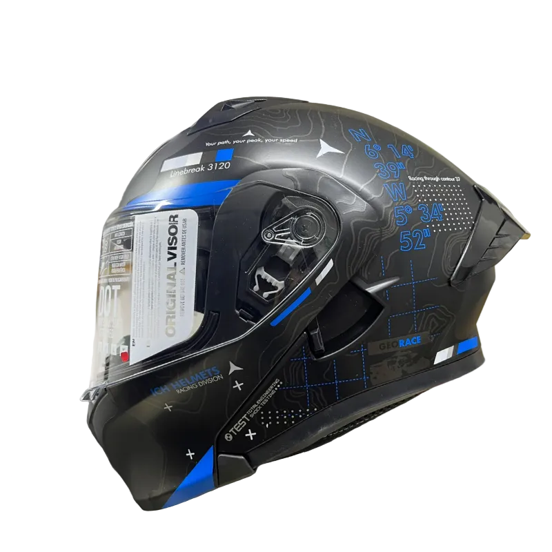 CASCO ABATIBLE ICH 3120 TOPORIDER NEGRO MATE AZUL / GRS VISOR TRANSPARENTE