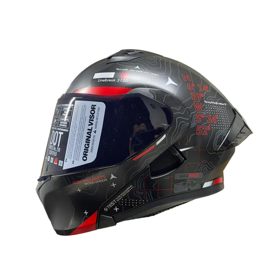 CASCO ABATIBLE ICH 3120 TOPORIDER NEGRO MATE ROJO VISOR HUMO
