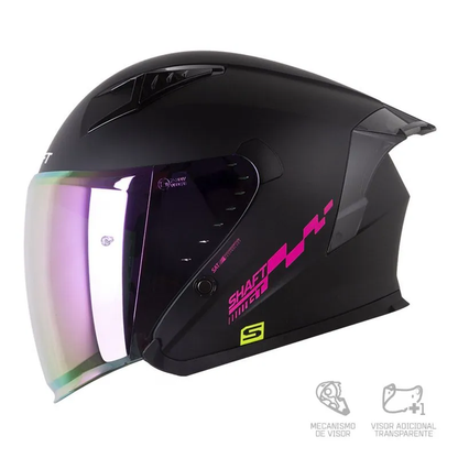 CASCO ABIERTO SHAFT 226 GT SOLID NEGRO FUCSIA VISOR HUMO RETRO