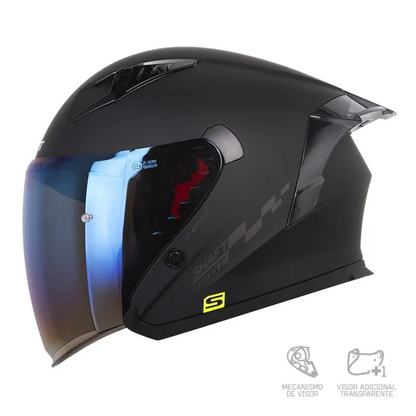 CASCO ABIERTO SHAFT 226 GT SOLID NEGRO GRIS OSCURO VISOR COLOR