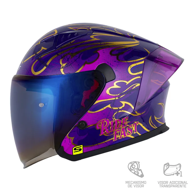 CASCO ABIERTO SHAFT 226 GT ANCIEN MORADO OSCURO FUCSIA VISOR COLOR