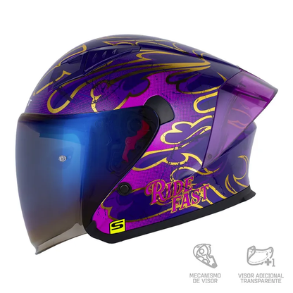 CASCO ABIERTO SHAFT 226 GT ANCIEN MORADO OSCURO FUCSIA VISOR COLOR