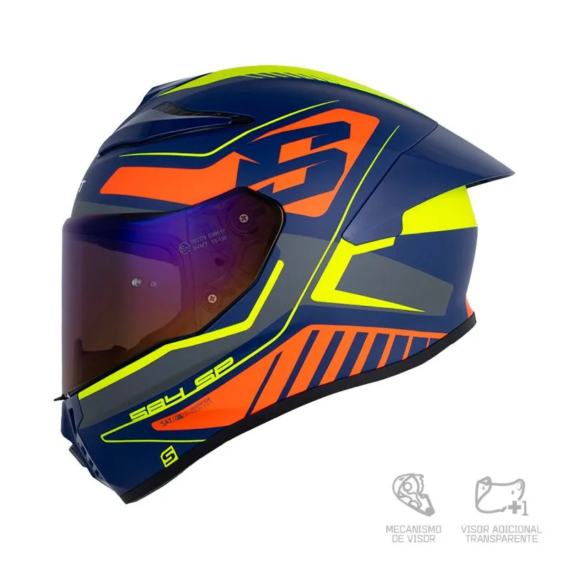 CASCO INTEGRAL SHAFT 584 SP RACE AZUL OSCURO NARANJA VISOR COLOR