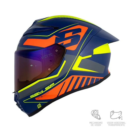 CASCO INTEGRAL SHAFT 584 SP RACE AZUL OSCURO NARANJA VISOR COLOR
