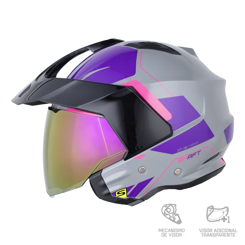 CASCO ABIERTO SHAFT 227 TRIAL ZANZANT GRIS FUCSIA VISOR RETRO