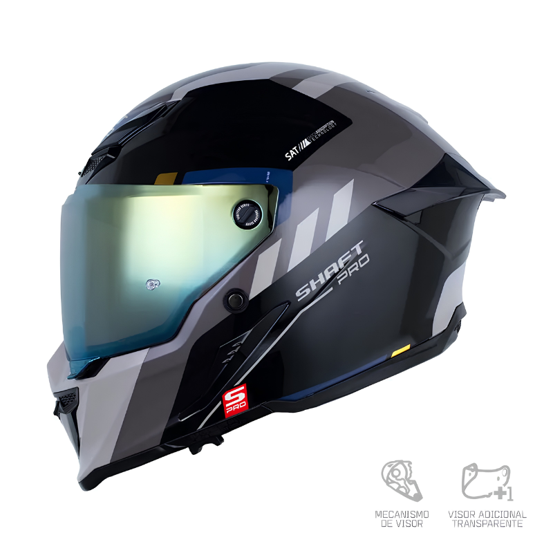 CASCO INTEGRAL SHAFT_PRO 615 DV NAPA GRIS AZUL OSCURO VISOR COLOR