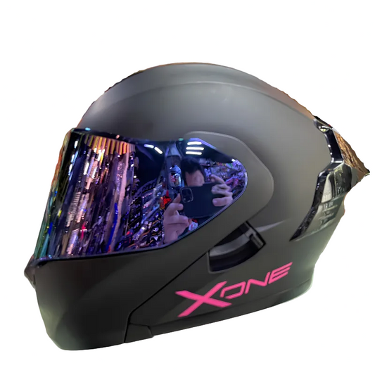 CASCO ABATIBLE X-ONE X-3000RS SOLID_V2 NEGRO FUCSIA VISOR IRIDIUM
