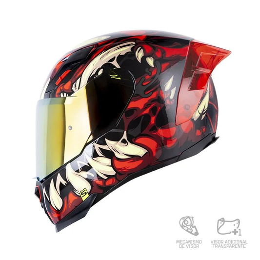 CASCO INTEGRAL SHAFT 562 R TOXIC NEGRO ROJO VISOR COLOR