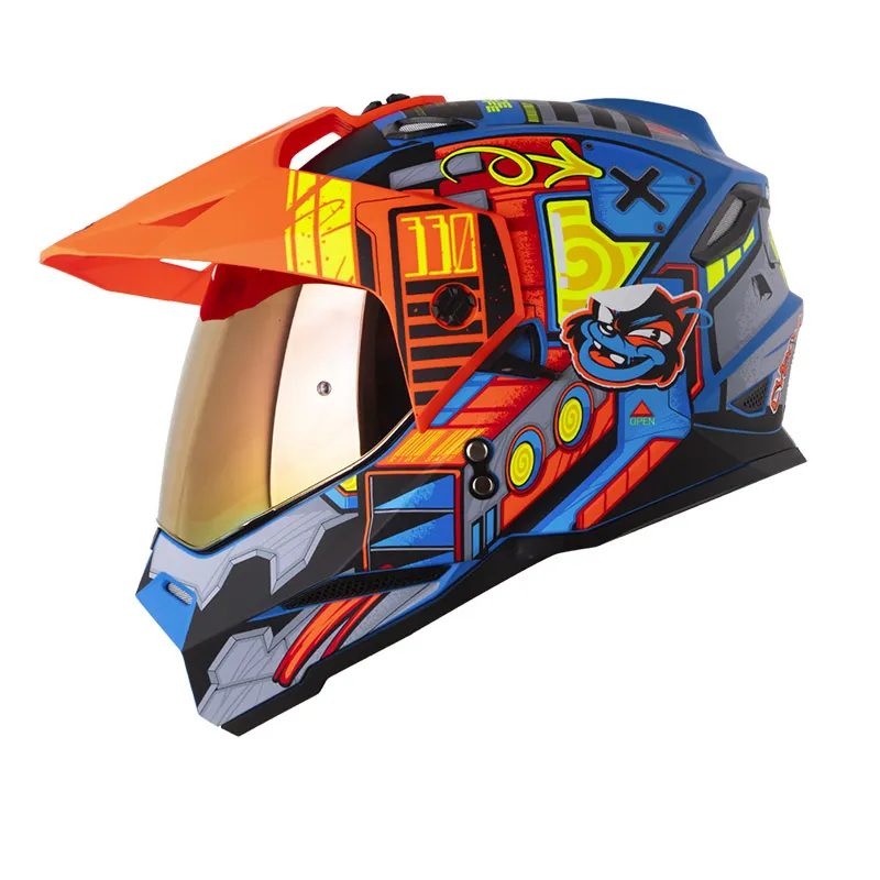CASCO MULTIPROPOSITO HRO MX330DV CYBOK AZUL NARANJA NEON VISOR COLOR