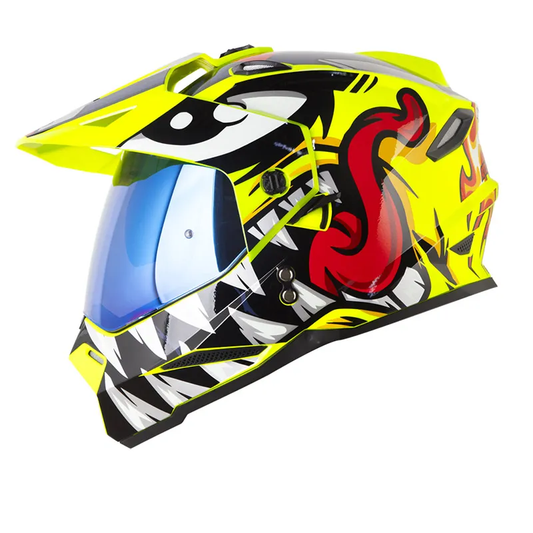 CASCO MULTIPROPOSITO HRO MX330DV ROCKETMON AMARILLO NEON ROJO VISOR COLOR